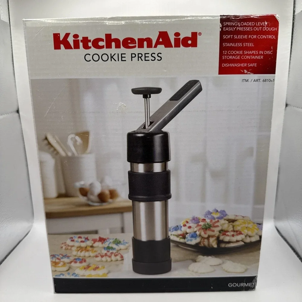 KitchenAid Gourmet Cookie Press Set Stainless Steel/Black 12 Discs With‎ Manual